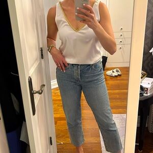 Generation love white tak blouse with gold chain detailing